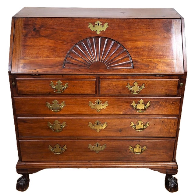 Antique American Early 19th C Mahogany Chippendale Ball & Claw Slant Front Desk For Sale - Image 13 of 15
