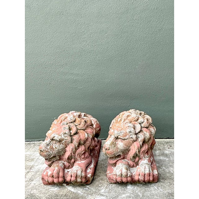 Vintage Cast Cement Garden Lion Figures - Pair For Sale - Image 10 of 12