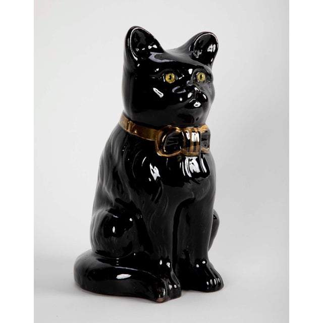 Midcentury French Glazed Ceramic Black Cat For Sale - Image 4 of 11