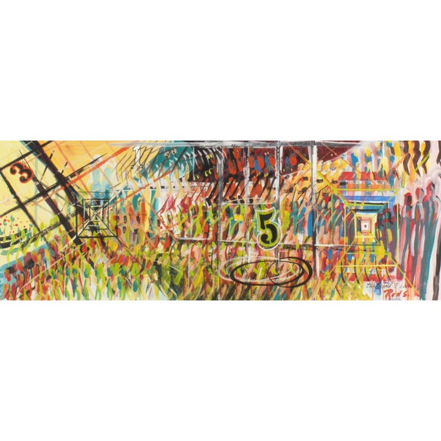An abstract gouache painting, titled "The World I Live In" by the artist Red S. This piece features overlapping, colorful...