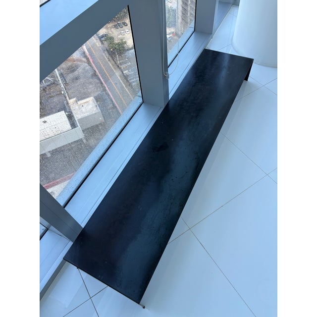 Custom Commissioned Distressed Steel Waterfall Low Table / Bench — Germany — 70" L X 15.5" D X 8" H For Sale - Image 9 of 11
