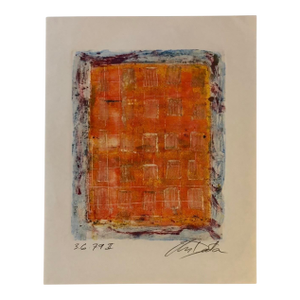 Orange Abstract Geometric Style Lithograph Painting on Paper, Signed, Dated 1979