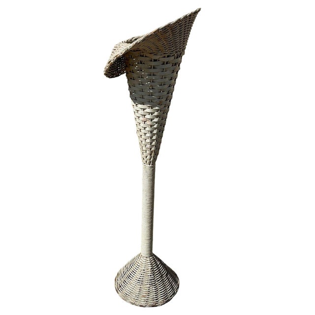 1970s Shabby Chic White Wicker Tropical Hourglass Base Floor Lamp For Sale In Los Angeles - Image 6 of 6