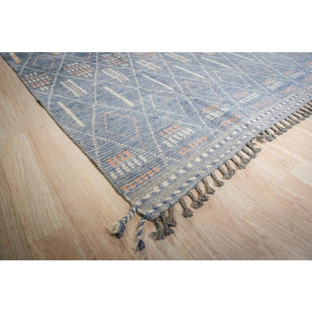 8x11 Blue Hand-Knotted Wool Linear Diamond Grid Geometric Modern Carpet Rug For Sale - Image 4 of 8