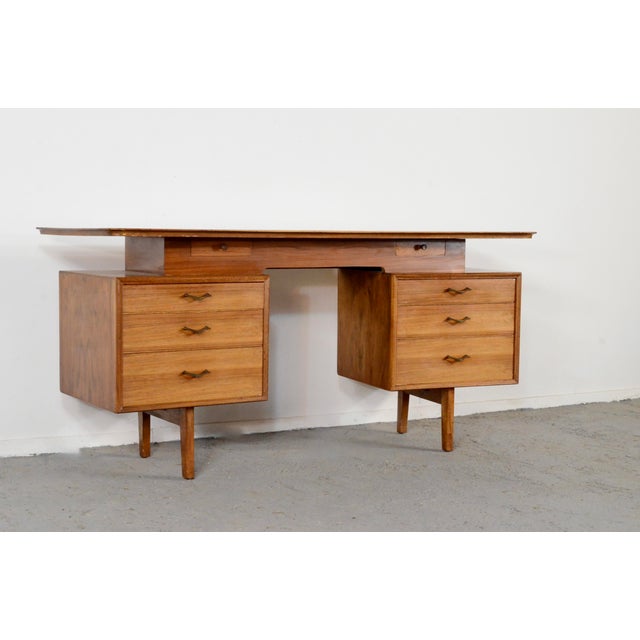 Mid-Century Modern Danish Walnut and Brass Desk by Alfred Cox, 1960s For Sale - Image 10 of 11