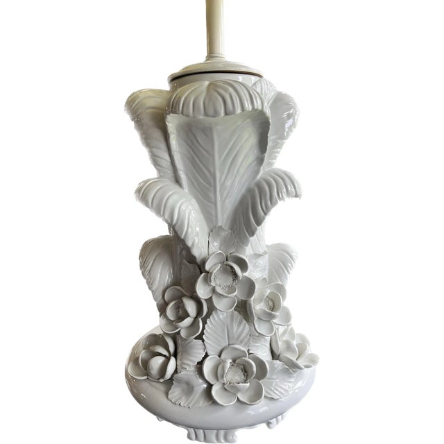 Metal Mid 20th C. Hollywood Regency Serge Roche Style Italian Blanc De Chine Porcelain Ostrich Feather Lamp For Sale - Image 7 of 13