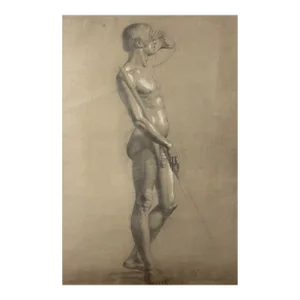 Henry Few Smith (1821-1846) - Antique Neoclassical Realist Male Nude Study, Signed (C. 1843, Pencil on Paper)