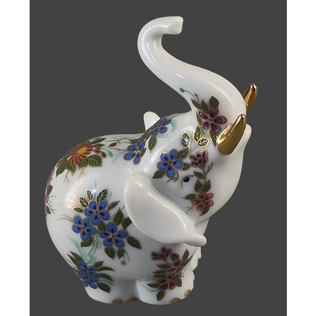 Vintage Lucky Elephant Figurine Hand Painted Floral Gilded Porcelain For Sale - Image 4 of 8