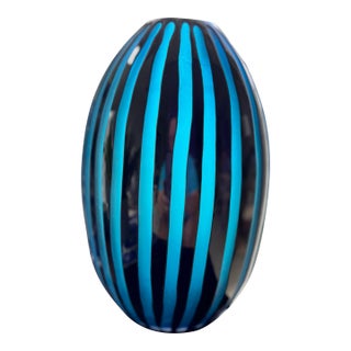 Murano Attributed Cut Class Vase. With a Beautiful Translucent Sharp Cobalt Blue Glow in the Sun Light. For Sale