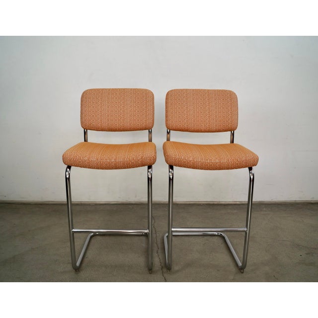 Mid-Century Modern Mid-Century Modern Cesca Chrome Bar Stools by Chomcraft - A Pair For Sale - Image 3 of 12