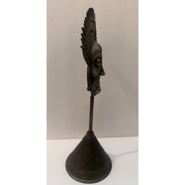 Brass Vintage Tribal Face Sculpture on Base For Sale - Image 8 of 12