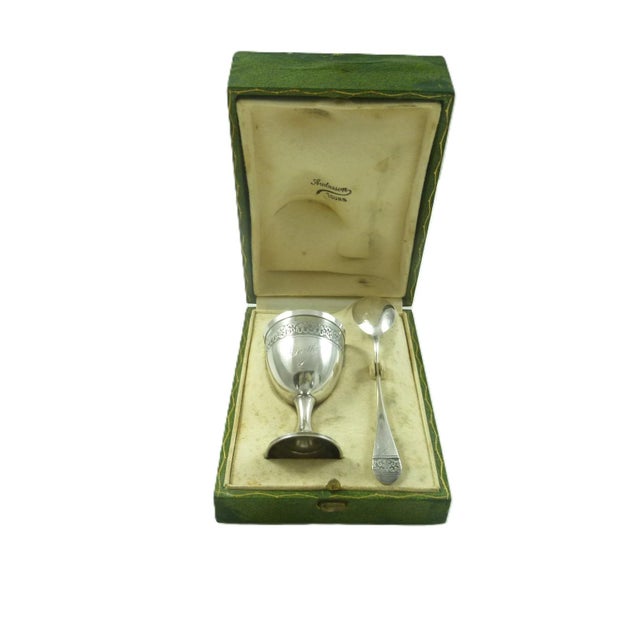 1900 - 1909 Antique French Sterling Silver Egg Cup & Spoon Set | Boxed Set | C 1900 For Sale - Image 5 of 12