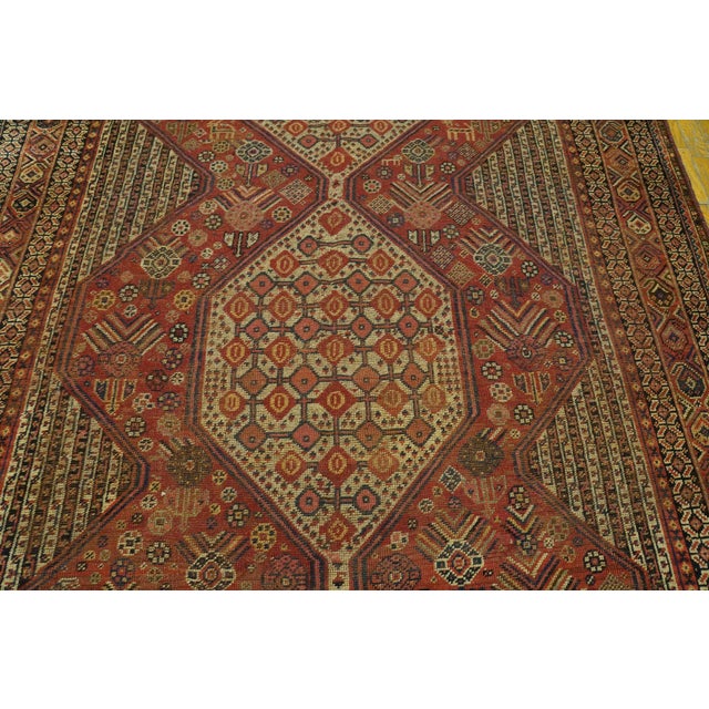Textile 1900s Ivory Red Geometric Tribal Antique Persian Ghashgaie Gallery Rug 6'3" X 11'8" Handknotted Wool Carpet For Sale - Image 7 of 11