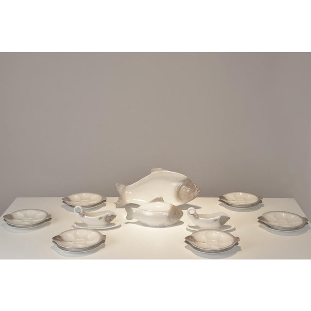 Fish Service by Adolph Müller for Wächtersbach Steingutfabrik, Germany, 1901, Set of 22 For Sale - Image 12 of 13