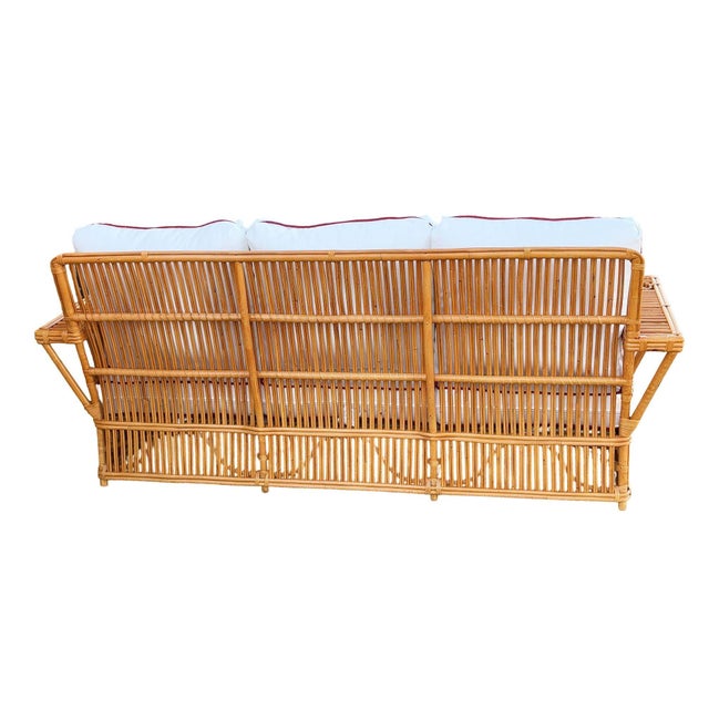 Restored Art Deco Presidents Nantucket Stick Reed Rattan Nantucket 3-Seat Sofa For Sale In Los Angeles - Image 6 of 8