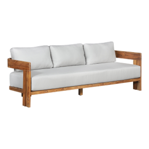Paradiso Outdoor Solid Teak Wood Sofa - Light Gray Fabric