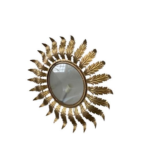 Large Spanish crown light in gilt metal and frosted glass, Spain, 1960s. Midcentury antique gilt iron frame or pendant...