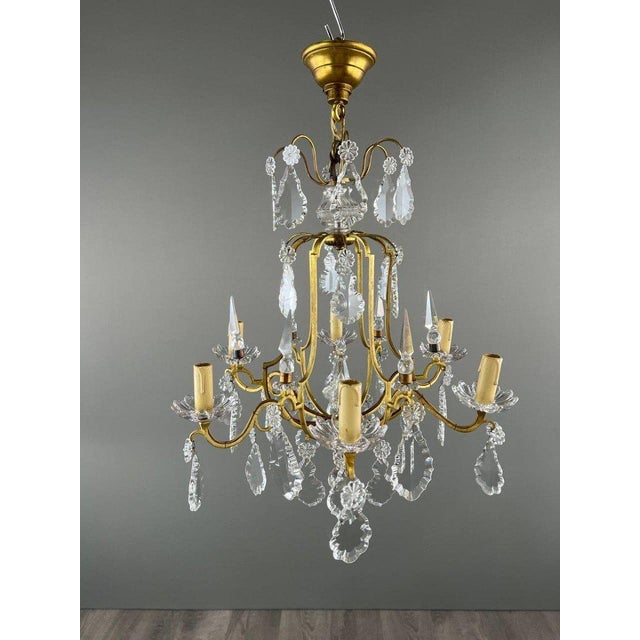 20th Century Brass and Crystal Chandelier For Sale - Image 5 of 8