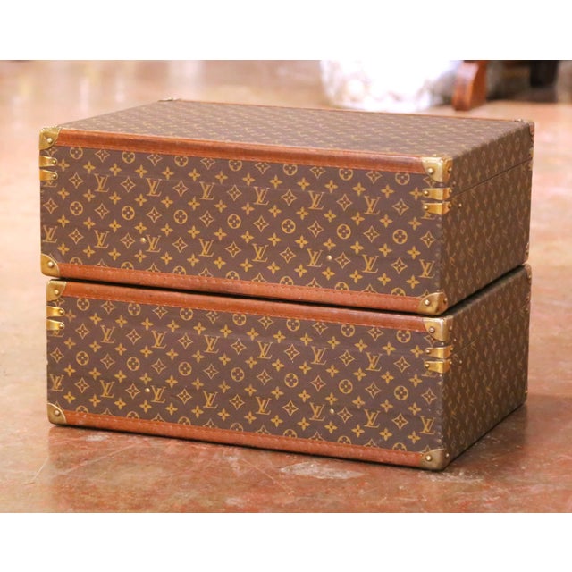 Pair of Vintage Louis Vuitton Monogram Hard Alzer Suitcases For Sale - Image 11 of 11