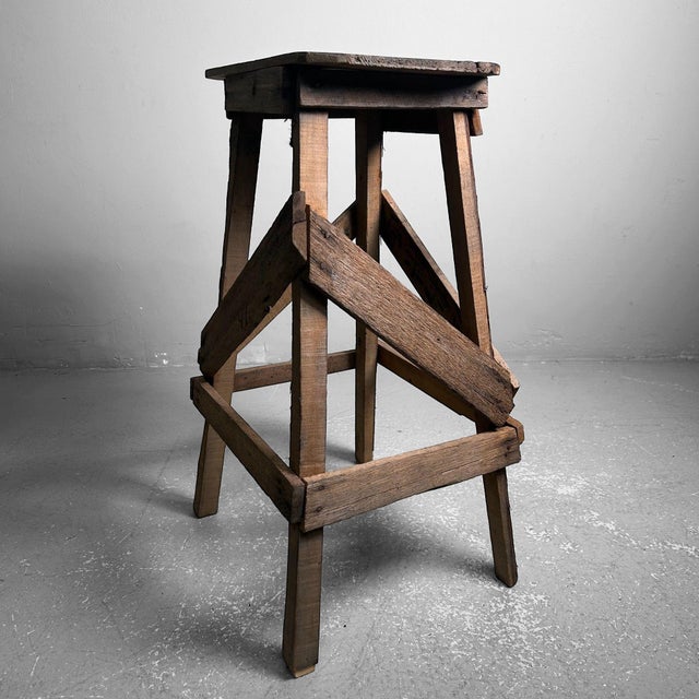 Early Shōwa Era Mingei Folk Art Wooden Stool, Japan, 1930s For Sale - Image 6 of 13