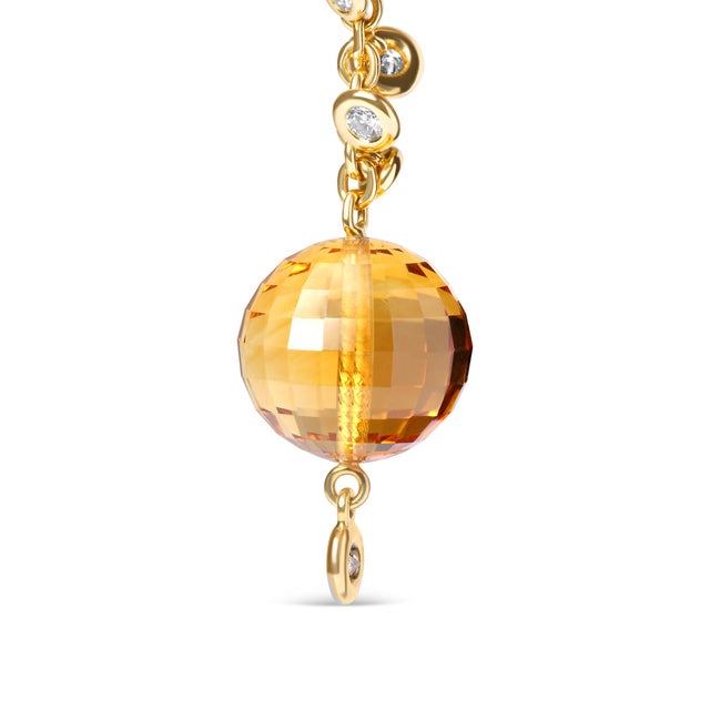 Early 21st Century 18K Yellow Gold 2/3 Cttw Round Bezel Diamond and 25mm Ball Shaped Yellow Citrine Gemstone Dangle Stud Earrings, A Pair For Sale - Image 5 of 6