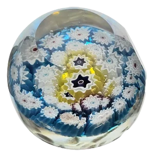 Vintage Millefiori Faceted Art Glass Paperweight – Perthshire Style – Jewel-Toned Collectible Object D’Art
