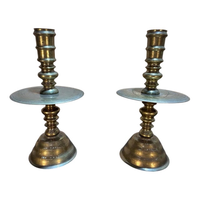 Large Brass Candleholders, Set of 2 For Sale