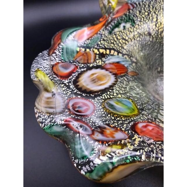 Glass Mid 20th Century Vintage Murano Free Form Millefiori Glass Bowl For Sale - Image 7 of 12
