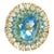 Bochic “Flamenco” Blue Topaz & White Topaz Gems 18k Gold & Silver Cocktail Ring Size 4 For Sale