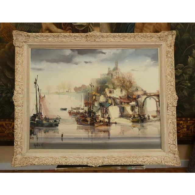 Textile Jorge Aguilar-Agon, Seascape, 1982, Oil Painting on Canvas, Framed For Sale - Image 7 of 16