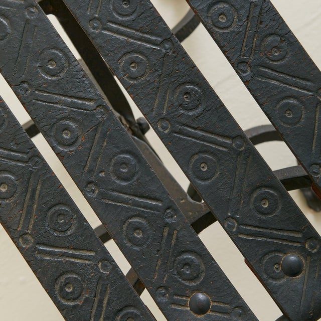 Vintage Spanish Brutalist Wrought Iron + Tooled Leather Folding Stool For Sale - Image 16 of 18