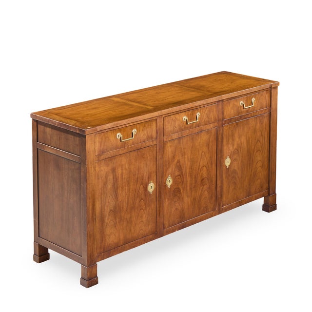 Baker Walnut and Brass Buffet Credenza For Sale - Image 10 of 11