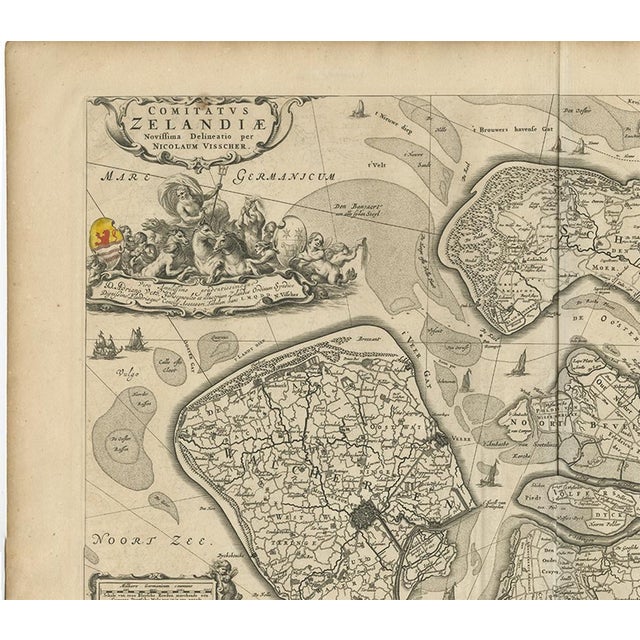 Antique Map of Zeeland the Netherlands by N. Visscher, 1690 For Sale - Image 3 of 9
