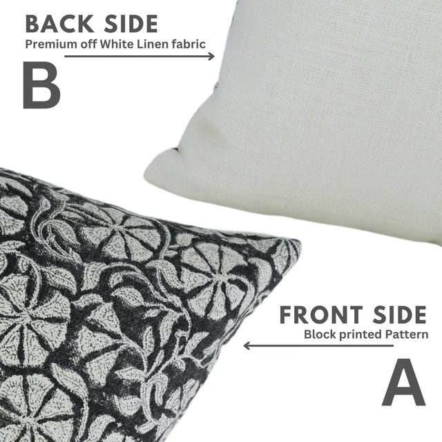 Not Yet Made - Made To Order Fabdivine Handblock Print Cushion Cover 18x18 Inch Off-White Linen-Rudraksh For Sale - Image 5 of 5