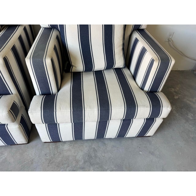 White Ralph Lauren Striped Upholstered Arm Lounge Chairs – Pair For Sale - Image 8 of 12