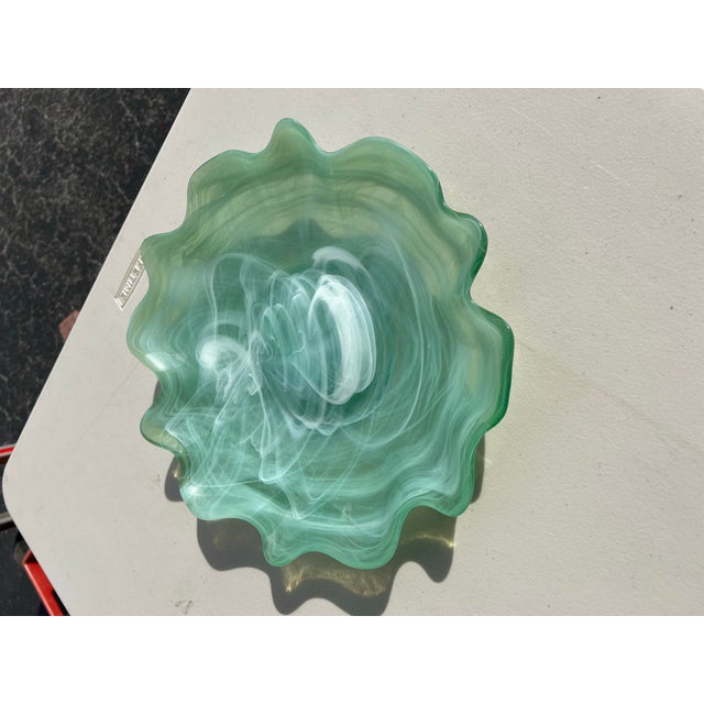 Art Deco Vintage Turquoise Coastal Style Art Glass Bowl For Sale - Image 3 of 9