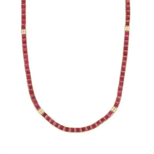 Modern 18k Yellow Gold Ruby and Diamond Necklace, 15.5ct Ruby, Modern Design For Sale - Image 3 of 12