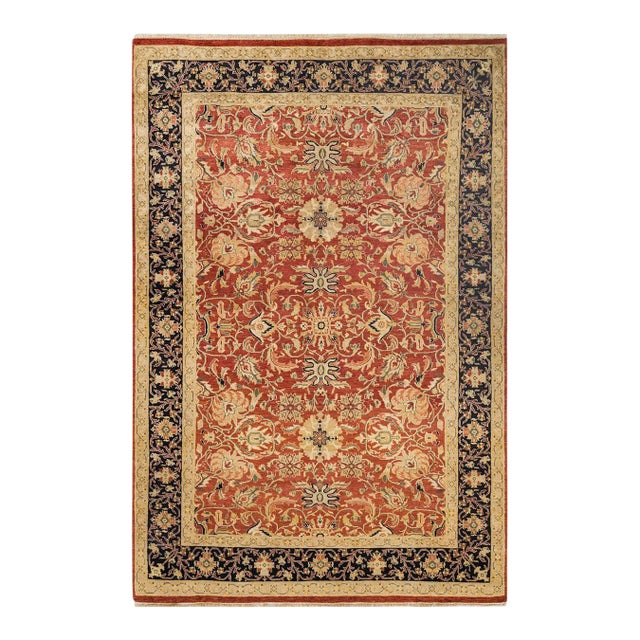 Vintage Traditional Hand Knotted Wool Area Rug, Orange - 6'0" X 8'9" For Sale