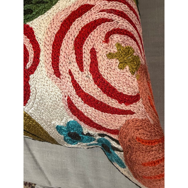 Early 21st Century Multi Color Floral Embroidered Pillow For Sale - Image 5 of 10