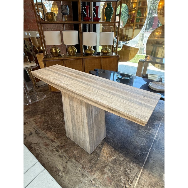 Italian Travertine Console Table, 1970s For Sale - Image 4 of 12
