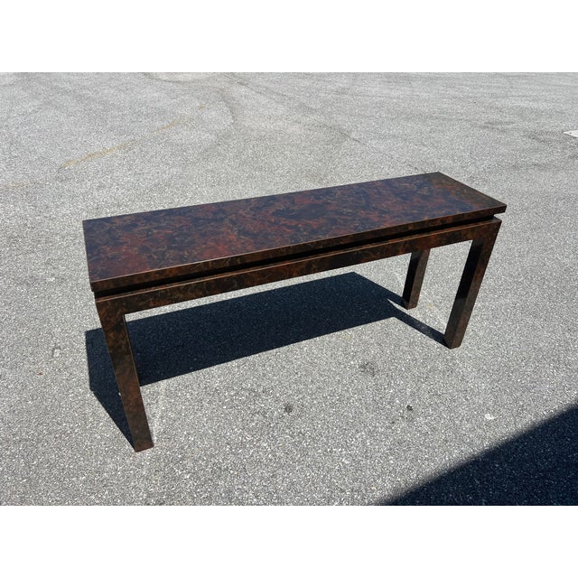 1970s Tortoiseshell Laminate Parsons Sofa Table Style of Milo Baughman For Sale - Image 12 of 14