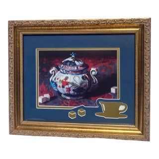 Vintage Chinoiserie & Imari Style Exquisite Sugar Bowl Print Ornately Framed & Exquisitely Double Matted. For Sale