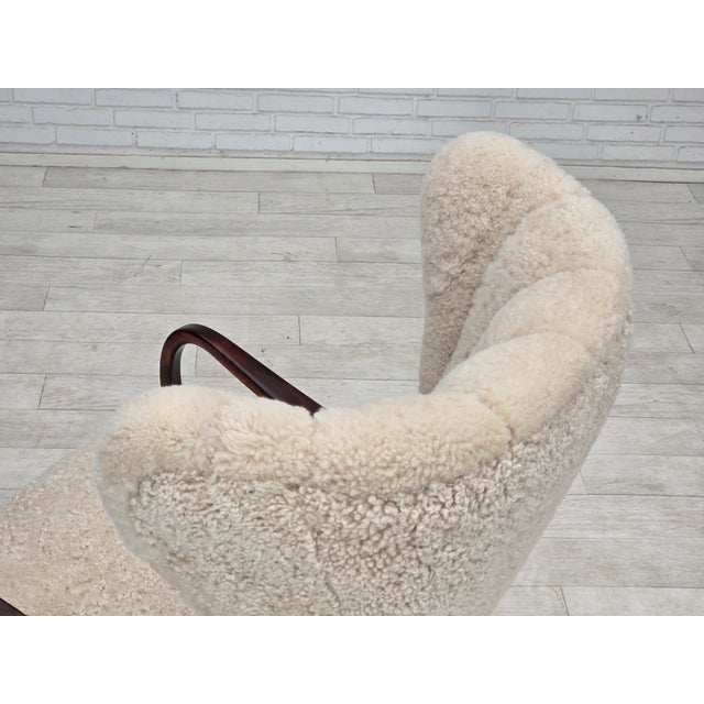 Wood Danish High-Back Lounge Chair in Sheepskin, 1960s For Sale - Image 7 of 18