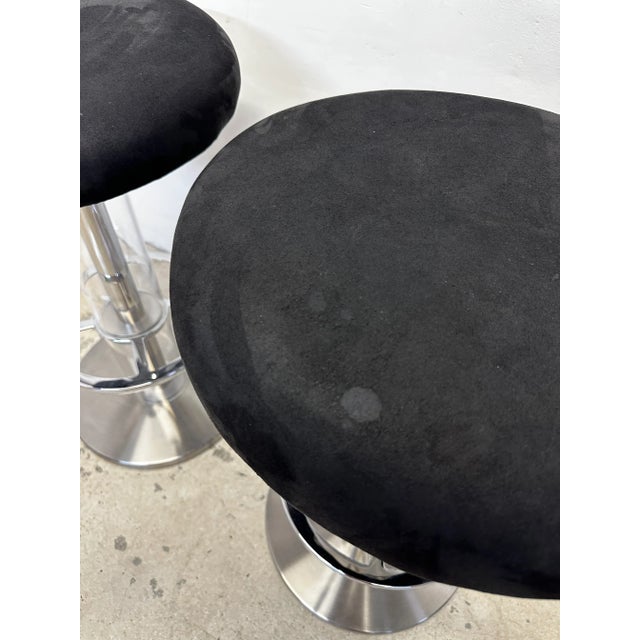 Design for Leisure Steel and Black Ultra Suede Swivel Bar Stools - a Pair For Sale - Image 11 of 12