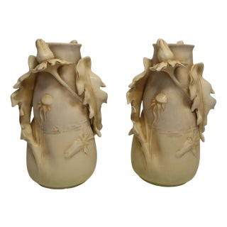 Art Nouveau Porcelain Thistles Vases attributed to Amphora / Riessner, Stellmacher, & Kessel, 1890s, Set of 2 For Sale
