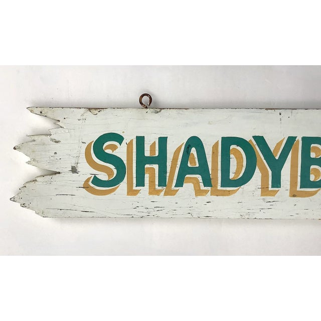 Circa 1940s two sided hand lettered Shadybrook sign with sawtooth ends, nice shadowed lettering found in Vermont. Sign has...