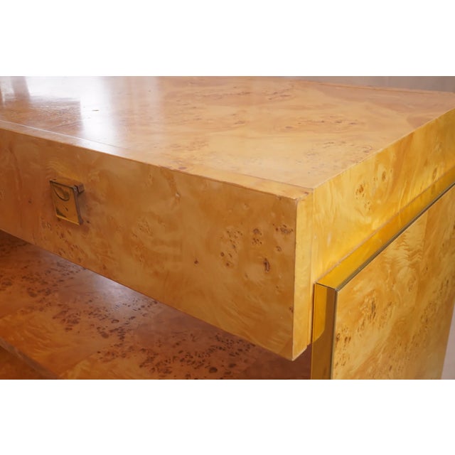 Thomasville Vintage Milo Baughman Style BURLwood Server With Brass Details by Thomasville For Sale - Image 4 of 11
