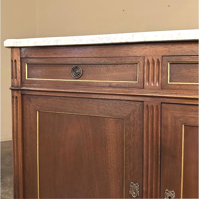 Antique French Louis XVI Mahogany Buffet With Carrara Marble For Sale - Image 15 of 17