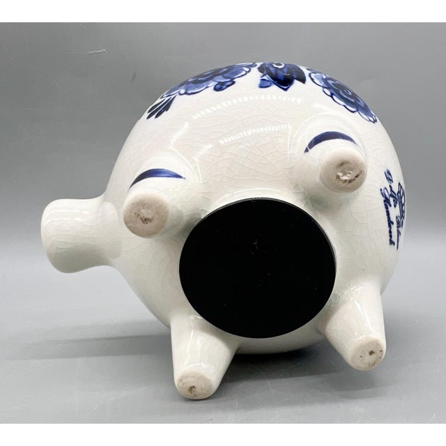 Vintage Blue and White Delft Style Floral Ceramic Piggy Bank – Dutch Colonial, Folk Art For Sale - Image 9 of 9