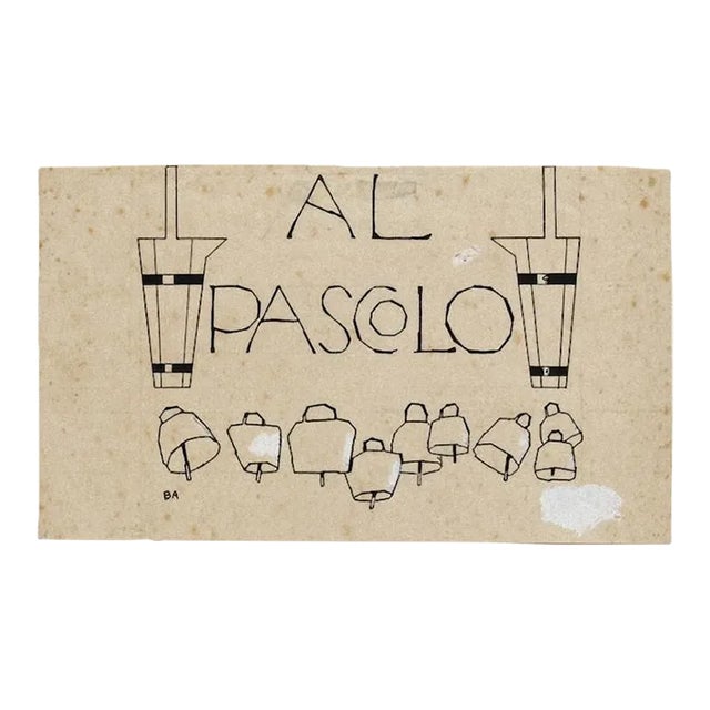 Al Pascolo - Original China Ink by Bruno Angoletta - Early 20th Century 20th Century For Sale